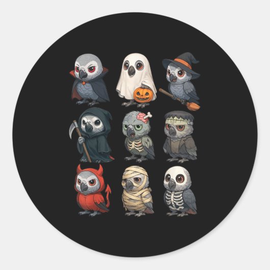 African G Parrot Bird Witch Zombie Halloween Costu Ronde Sticker (Voorkant)