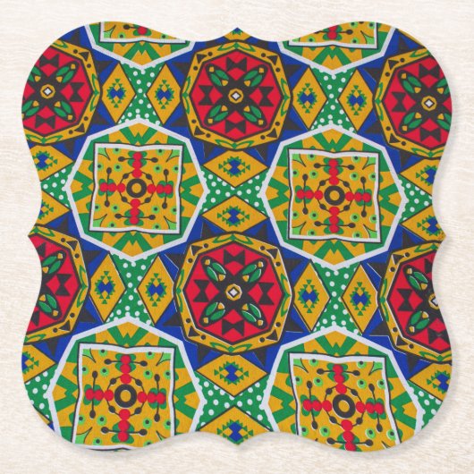 African Geometric Mosaic Ankole Style Textile Prin Kartonnen Onderzetters (Voorkant)