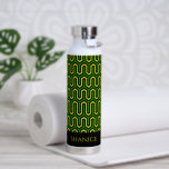 African Geometric Print Jamaican Pattern Waterfles<br><div class="desc">Colourful African print water bottle patterned all over in a green,  yellow and black geometric pattern. There's customisable text across the front where you can add a name or message</div>