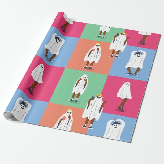 African Ghost Halloween Colorblock Ghouls Grappig Cadeaupapier (Uitgerold)