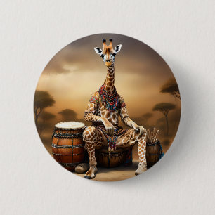 African Giraffe Bongo Drumspeler, Ronde Button 5,7 Cm