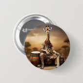 African Giraffe Bongo Drumspeler, Ronde Button 5,7 Cm (Voorkant /achterkant)