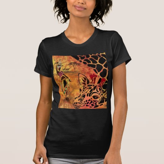 African Girl and Giraffe T-Shirt Friends (Voorkant)