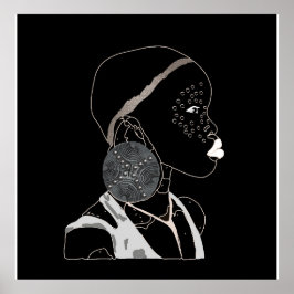 African Girl Black and White Artwork Poster
