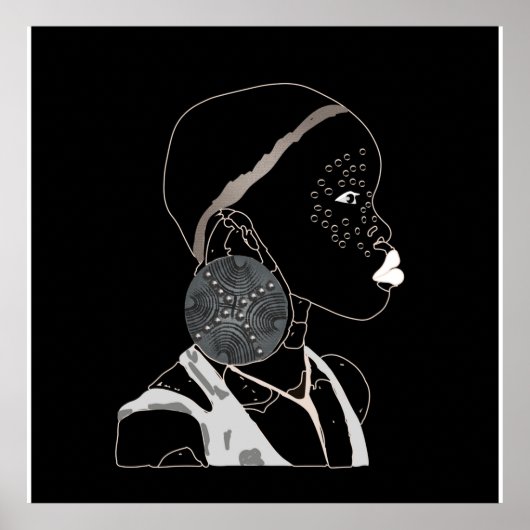 African Girl Black and White Artwork Poster (Voorkant)