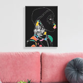 African Girl Line Art Colorful Canvas Afdruk (Insitu (Woonkamer))