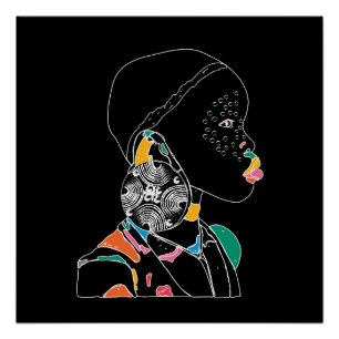 African Girl Line Art Colorful Perfect Poster