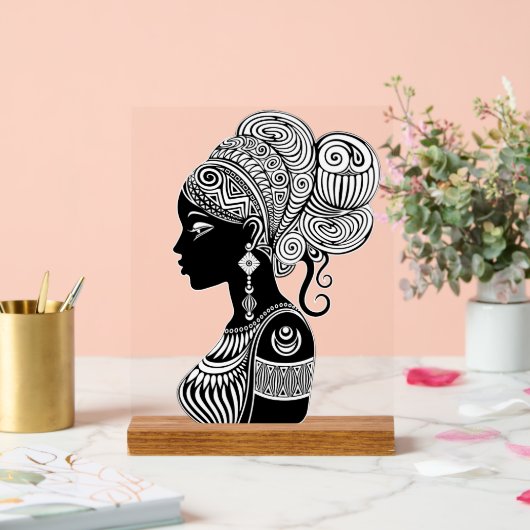 African Girl Portrait Tribal Tattoo Acryl Bord (Huwelijk)