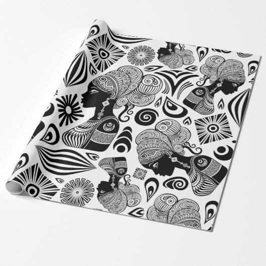 African Girl Portrait Tribal Tattoo Cadeaupapier (Uitgerold)