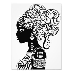 African Girl Portrait Tribal Tattoo Foto Afdruk