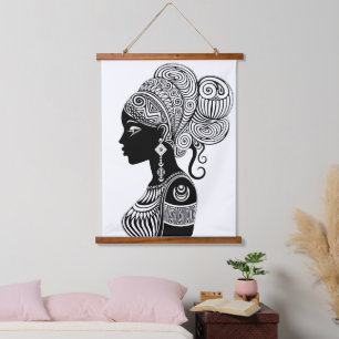 African Girl Portrait Tribal Tattoo Hangend Wandkleed
