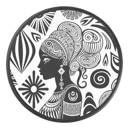 African Girl Portrait Tribal Tattoo Hockey Puck (Voorkant)