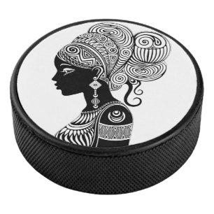 African Girl Portrait Tribal Tattoo Hockey Puck