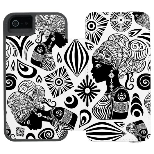 African Girl Portrait Tribal Tattoo Incipio iPhone Portemonnee Hoesje (Agenda Open)