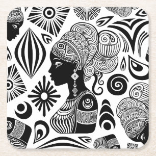 African Girl Portrait Tribal Tattoo Kartonnen Onderzetters