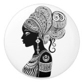African Girl Portrait Tribal Tattoo Keramische Knop (Voorkant)