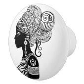 African Girl Portrait Tribal Tattoo Keramische Knop (Rechts)