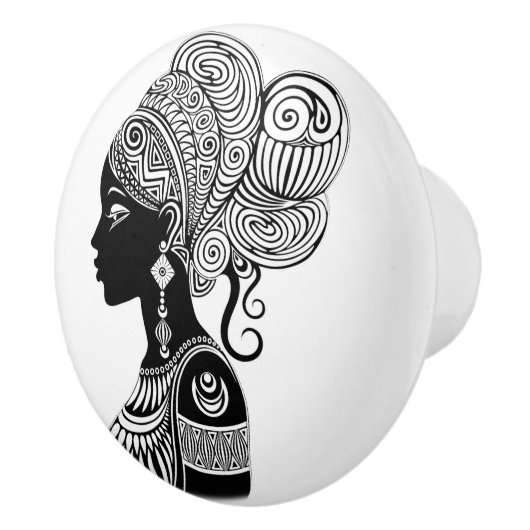 African Girl Portrait Tribal Tattoo Keramische Knop (Rechts)