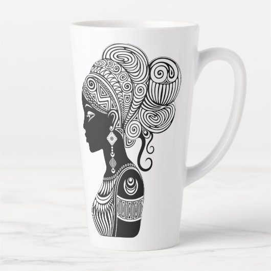 African Girl Portrait Tribal Tattoo Latte Mok (Rechts)