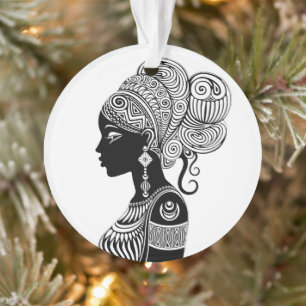 African Girl Portrait Tribal Tattoo Ornament
