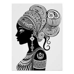 African Girl Portrait Tribal Tattoo Perfect Poster