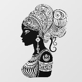 African Girl Portrait Tribal Tattoo Raamsticker (Vel)