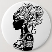 African Girl Portrait Tribal Tattoo Ronde Button 6,0 Cm (Voorkant)
