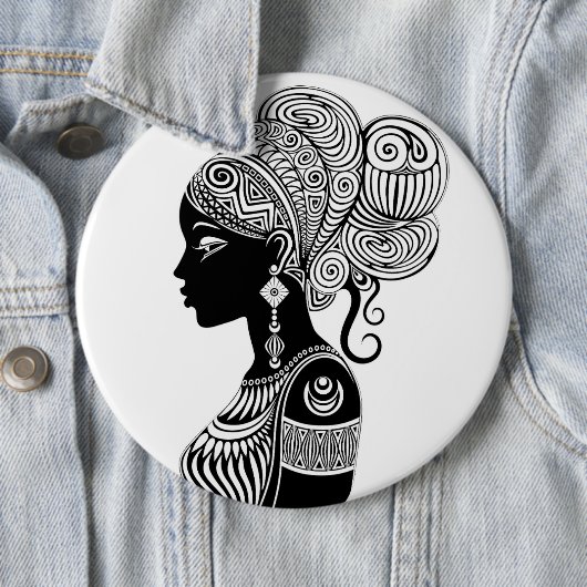 African Girl Portrait Tribal Tattoo Ronde Button 6,0 Cm (In situ)