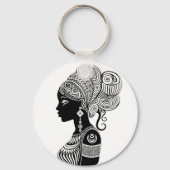 African Girl Portrait Tribal Tattoo Sleutelhanger (Voorkant)