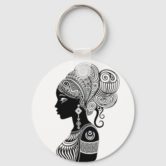 African Girl Portrait Tribal Tattoo Sleutelhanger (Voorkant)