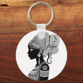 African Girl Portrait Tribal Tattoo Sleutelhanger (Voorkant)