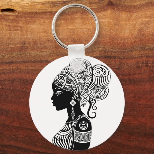 African Girl Portrait Tribal Tattoo Sleutelhanger (Voorkant)