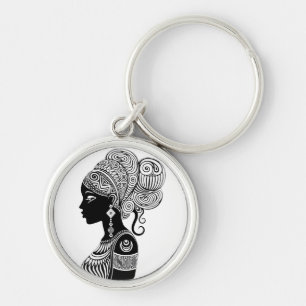 African Girl Portrait Tribal Tattoo Sleutelhanger