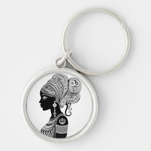 African Girl Portrait Tribal Tattoo Sleutelhanger (Voorkant)