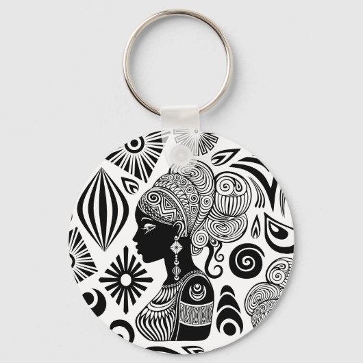 African Girl Portrait Tribal Tattoo Sleutelhanger (Voorkant)