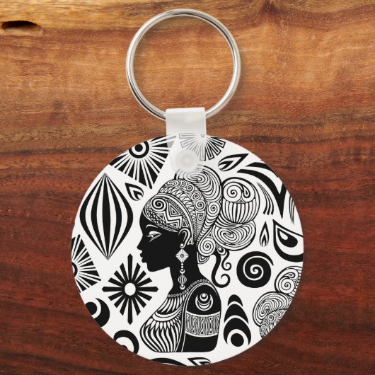 African Girl Portrait Tribal Tattoo Sleutelhanger (Voorkant)