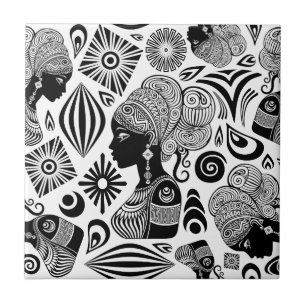 African Girl Portrait Tribal Tattoo Tegeltje