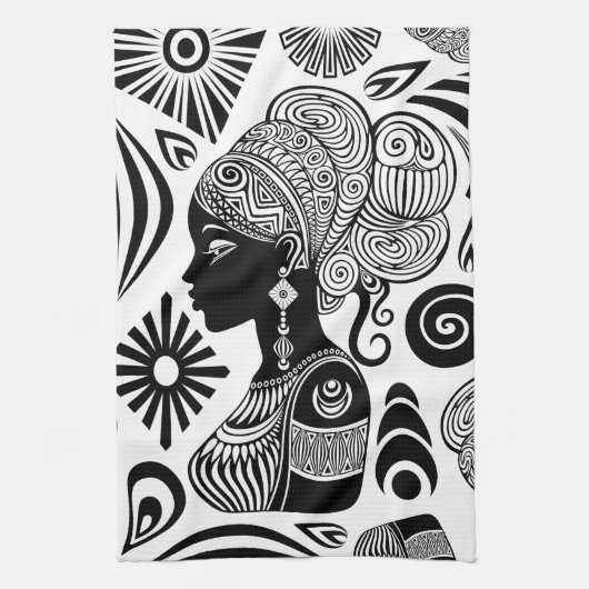 African Girl Portrait Tribal Tattoo Theedoek (Verticaal)