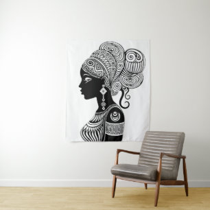 African Girl Portrait Tribal Tattoo Wandkleed