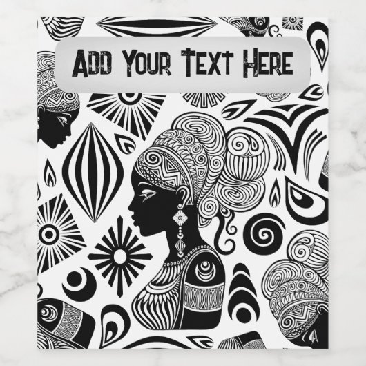 African Girl Portrait Tribal Tattoo Wijn Etiket (Enkel label)