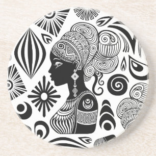 African Girl Portrait Tribal Tattoo Zandsteen Onderzetter