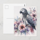 African Grey met wilde bloemen Waterverf Art Briefkaart (Voorkant / Achterkant)