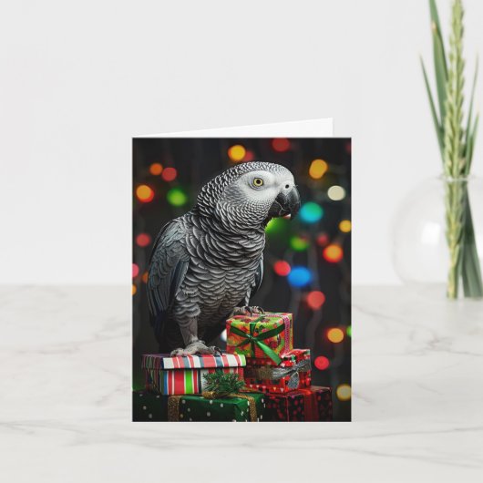 African Grey on Gifts — Festive Greeting Card Feestdagen Kaart (Voorkant)