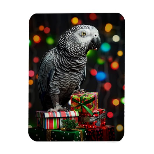 African Grey on Gifts — Festive Greeting Card Magneet (Verticaal)