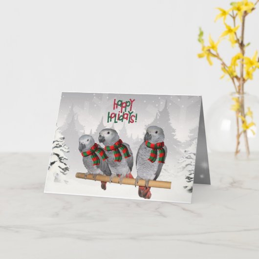 African Grey Parrot Baby Christmas Kaart (Gele Bloem)