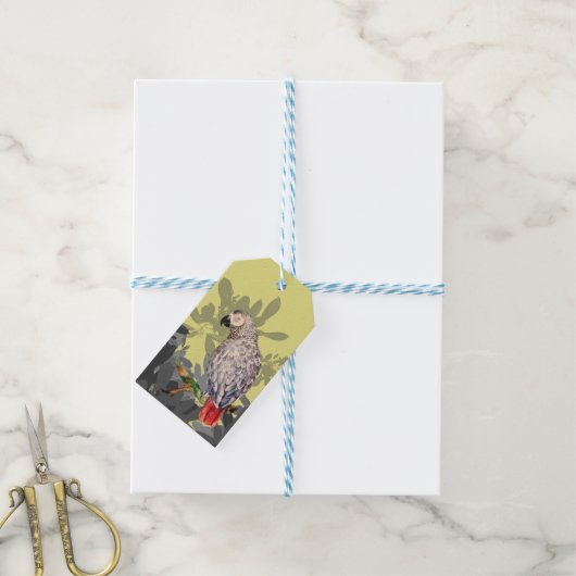 African grey parrot cadeaulabel (Met Touw)