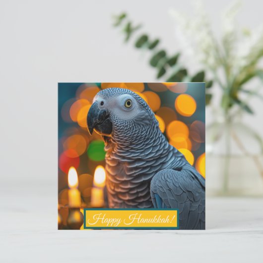 African Grey Parrot Hanukkah Card  Feestdagenkaart (Staand voorkant)