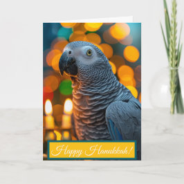 African Grey Parrot Hanukkah Card  Kaart