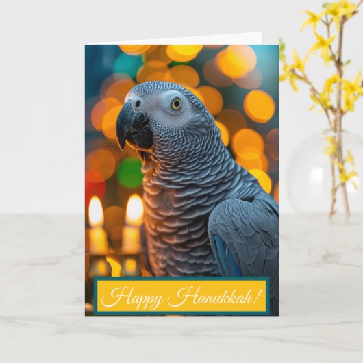African Grey Parrot Hanukkah Card  Kaart (Gele Bloem)