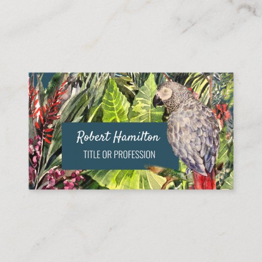 African Grey Parrot waterverf schilderij Visitekaartje (Voorkant)